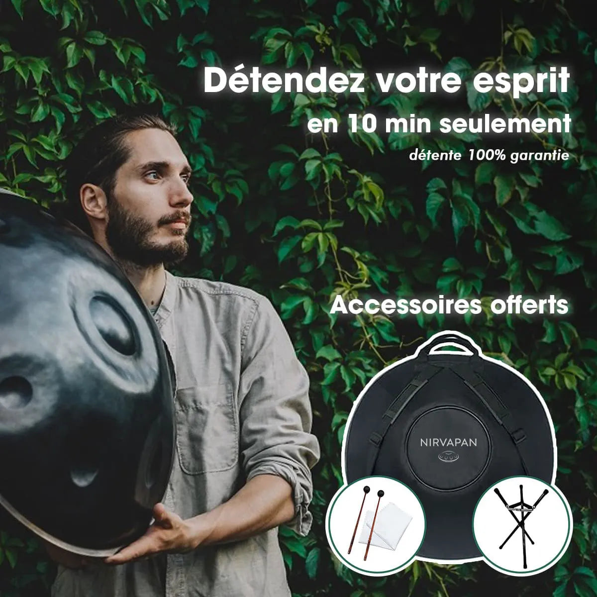 Handpan 9/10 notes noir - Ré mineur